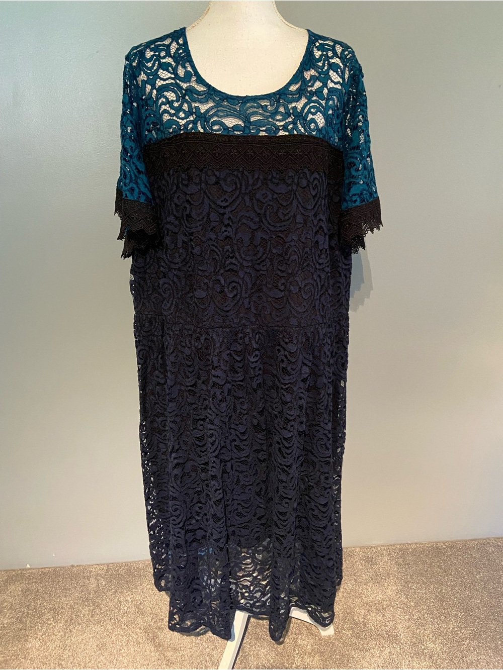 Lane Bryant Teal and Navy Lace Midi Dress